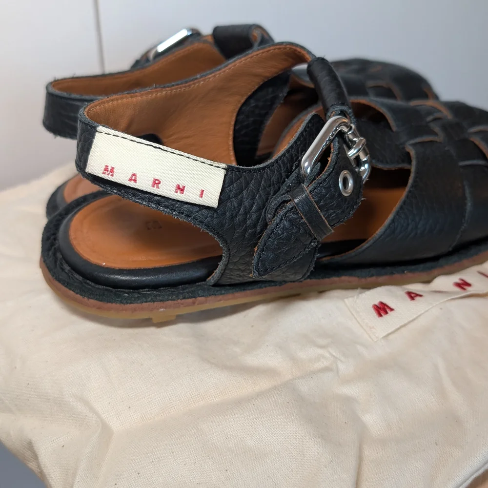 Marni Black Grained Leather Fisherman Sandals - Picture 3 of 5